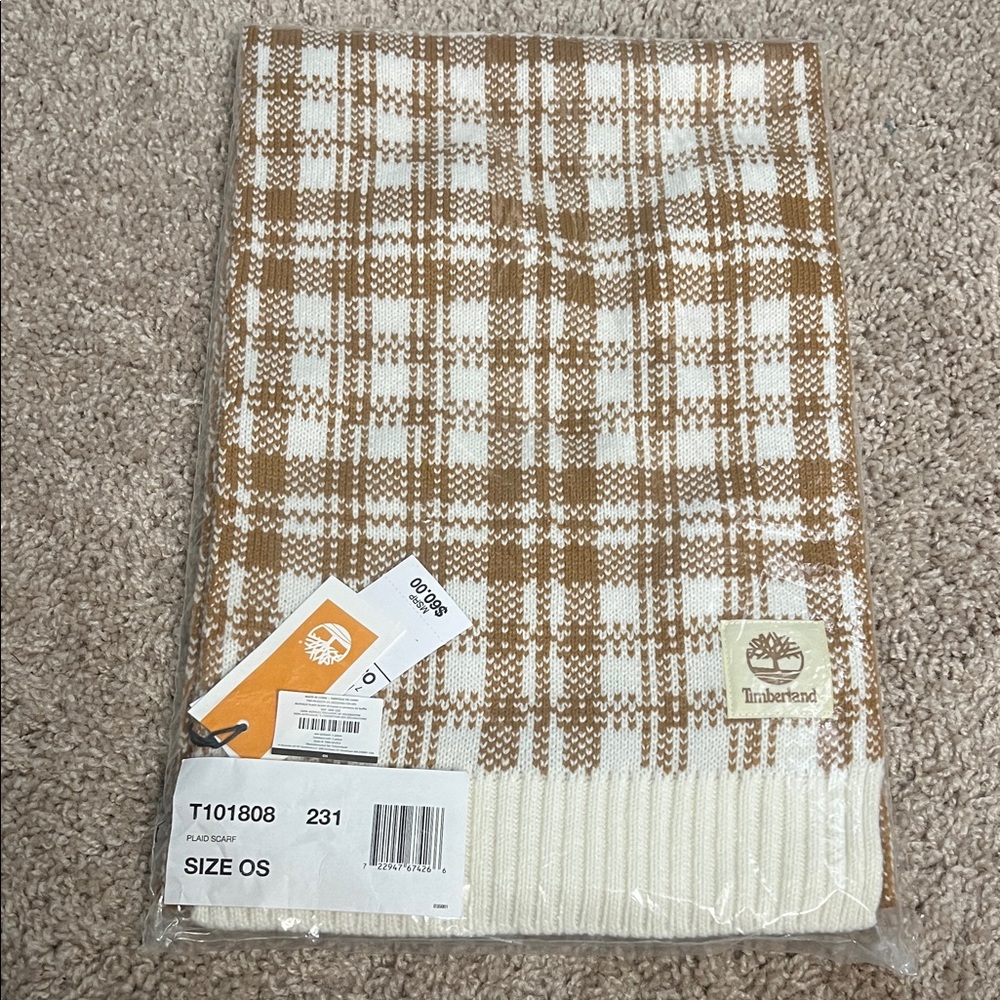 Timberland Tan and Cream Plaid Scarf OS